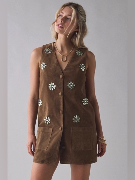 Sister Jane Dresses & Skirts - Sister Jane (Anthropologie) Budding Jewel Embellished Faux Suede Mini Dress